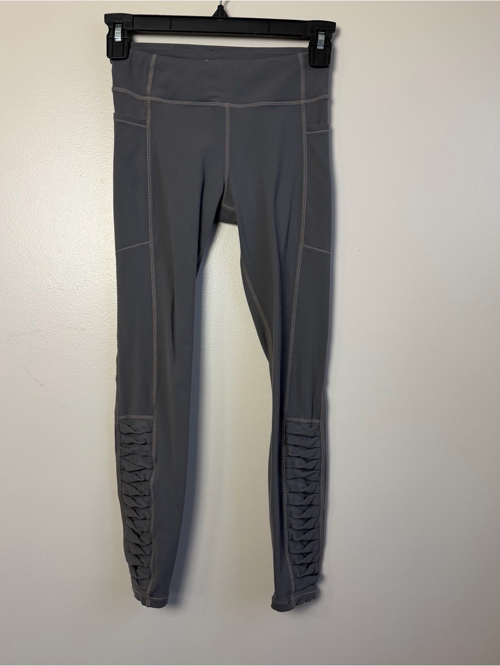 Athleta Girl Gray Leggings Lattice Ankle Detail Athletic Pants M 8 10